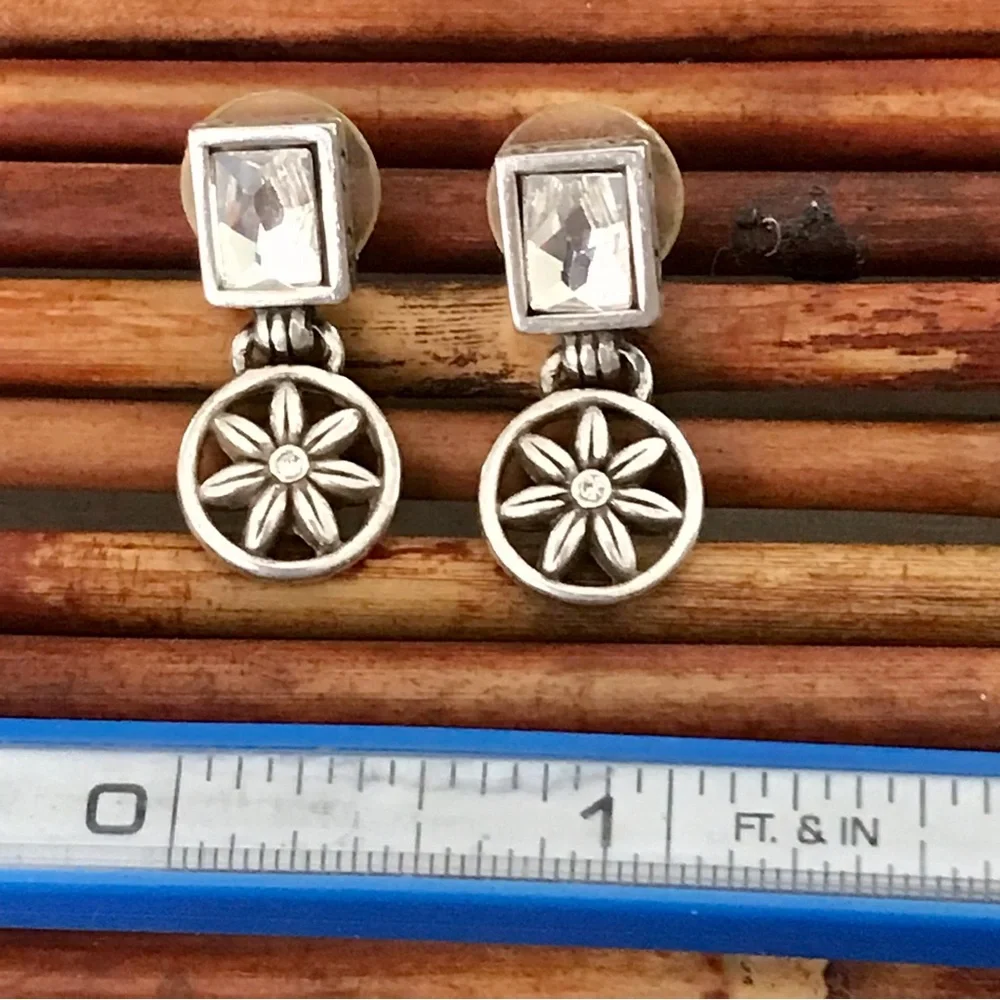 Brighton Silver Floral & Crystal Drop Post Earrings